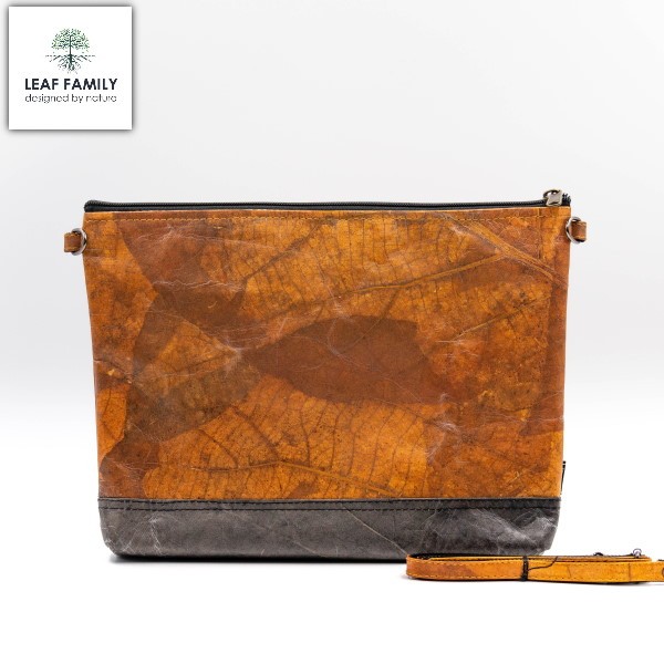 Vegane und nachhaltige Tasche zum umhängen 2-farbig aus Teakblatt - groß